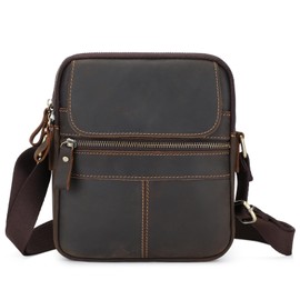 BAIGIO Men's Leather Shoulder Bag Vintage Crossbody Bag Men's Bag for Hanging Handbag Men Leather Bag for Business Work Travel Everyday Life, Dark coffee
