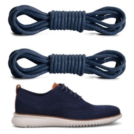 NDTEZUGT Waxed Shoe Laces for Cole Haan Business Oxford Boots, 3/32"(2.5mm) Dress Mens Chukka Shoelaces Replacement Strings (Navy, 36"/90cm)