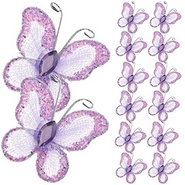 BESPORTBLE 50 piezas de mariposas de malla morada con purpurina de alambre transparente para invitaciones de boda, suministros de manualidades, centro