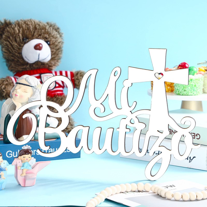 Bucherry Wooden Baby Shower Signage - Mi Bautizo Decorative Sign,