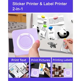 Mini Thermal Printer - Pocket Printer with 13 Rolls Sticky Papers, Wireless Bluetooth Photo Printer, Portable Label Maker Machine with Tape, Small Compact Picture Printer for Student Kid Gift, Purple