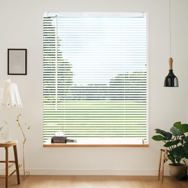 AIRLAJYID Cordless Vinyl Mini L Blinds 47" W x 48" H, 1" Slat White Horizontal Windows L Blind for Door, Shades, Camper, Light Filtering, Interiors, Arrive 1/2 Inch Narrower Indoor