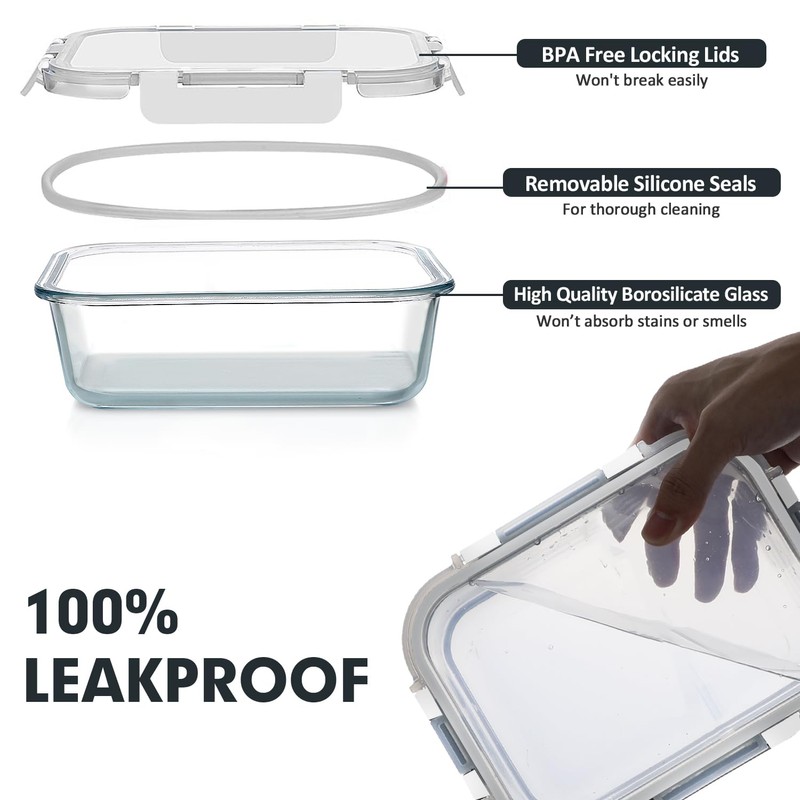 VERONES 30 Pieces Glass Meal Prep Containers Set, Stackable Food