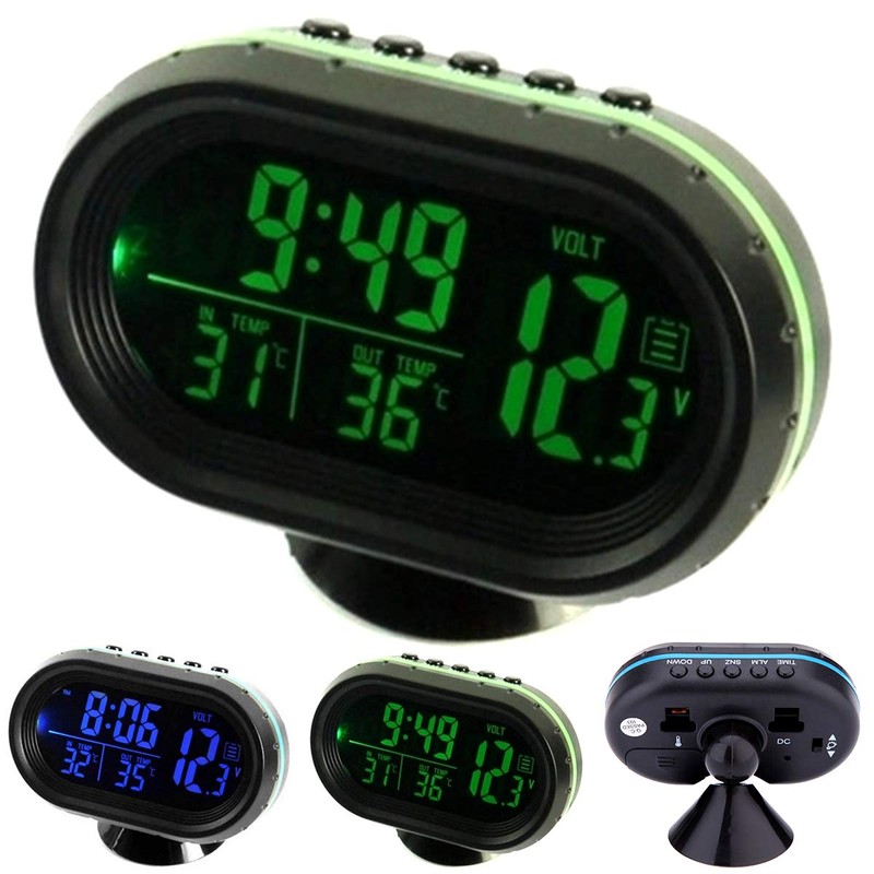Ruspela Car Thermometer Digital Clock Car Vehicles Dual Temperature Display