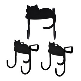 UFURMATE Over Cabinet Door Hooks, 3Pcs Iron Over Door Double Hooks Decorative Cat Over The Cupboard Drawer Hooks Multi-purpose Hooks for Kitchen Bathroom Bedroom (Black)