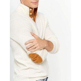 State Cashmere Button Up Mock Neck Sweater - Long Sleeve Pullover for Men Made with 100% Pure Cashmere Sourced from Inner Mongolia Goats - Soft, Lightweight & Versatile - (Undyed White, Medium)