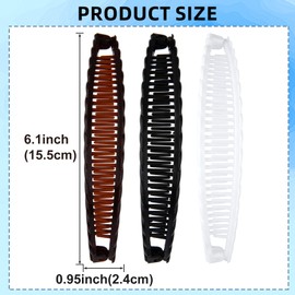 SmallCat 3pcs Large Banana Hair Clips for Women, Strong Claw Clip Hair Barrettes, Vintage Non-Slip Double Combs Hair Accessories for Thick, Long, Curly Hair - Black, White, Coffee (Wavy Edge)