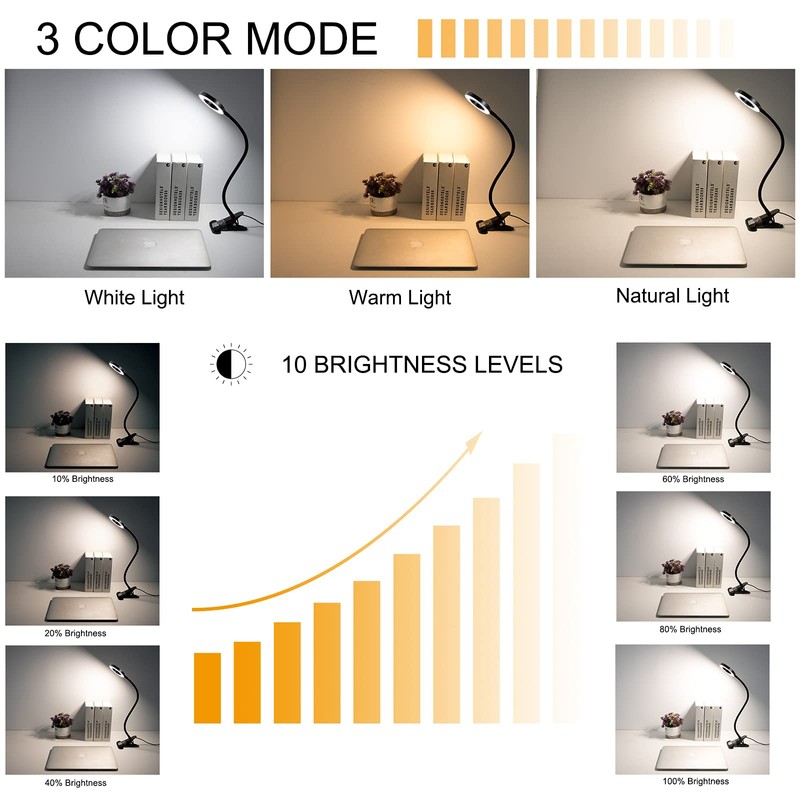 QQAPPU Clip Light Reading Lights 48 LED Clamp-on Desk Lamp