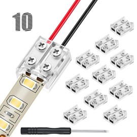 10 conectores de tira de luz LED de 10 mm, 2 pines, sin soldadura, conectores transparentes de 2 pines con destornillador para tiras de luz LED de un solo color de 12 V, 24 V, (para 16-22