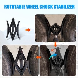 RVPNR RV Rotatable Wheel Chock Stabilizers (Drill Adjusted), Camper Heavy Duty Tire Chock Stabilizers, Travel Trailers Wheel Chock Scissor 2 Sets with Ratchet,hex socket,Gloves (BLACK-TURN)