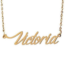 HUAN XUN Gold Color Plated Name Handwriting Necklace Best Relationship Jewelry, Victoria