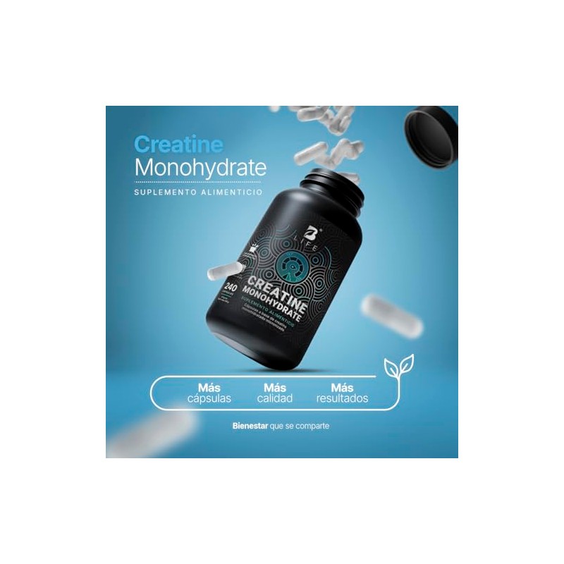 B Life Creatina Monohidratada Micronizada. 240 Cápsulas. Alta Pureza Sin