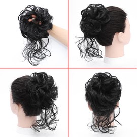 KETHBE Black Synthetic Fiber Messy Bun Hair Piece, 2PCS