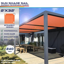 Windscreen4less Straight Edge Sun Shade Sail 2' x 32' Sun Shade Canopy Cover Outdoor with Grommets D-Ring UV Block for Pergola Backyard Patio (Sand)