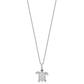 925 Sterling Silver Black Glass White Cubic Zirconia CZ Antique Filigree Sea Turtle Necklace 18 inch Chain