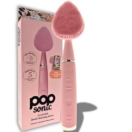 Pop Sonic Clover Facial Cleansing Device- Silicone Pore Cleaning Tool w/Case- 8000VPM, USB Charging Skin Care Tools for Face (Pink)