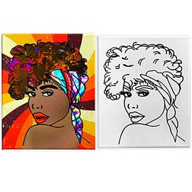 Canvas Painting | Pre Drawn Stretched Cotton Canvas | Birthday Gift | Adult Sip and Paint Party Wtih twist Favor | Afro Queen (Queen #7) (8x10 Inches)