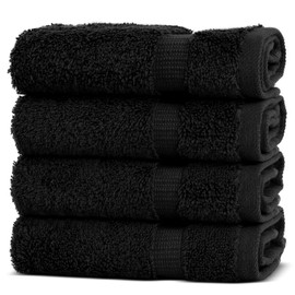 Chakir Turkish Linens | Hotel & Spa Quality 100% Cotton Premium Turkish Towels | Soft & Absorbent (4-Piece Washcloths, Black)