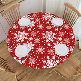 Fiokroo Christmas Snowflakes Tablecloth with Elastic Edge, Round Table Cloth Washable Reusable Table Cover for Kitchen Dining Party Picnic, Medium