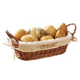 Premier Housewares Wicker Bread Basket with Cream Fabric Lining - 12 X 28 X 15 cm, Natural