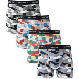 INNERSY Men's Breathable Mesh Boxer Briefs Cooling Moisture Wicking Underwear 4-Pack(Geometrical Patterns,Medium)