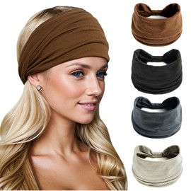 Dresyu Extra Wide Headbands for Women Boho Workout Knotted Head Bands for Women's Hair Non Slip Headwrap Yoga Running Sports Hairdband Hair Accessories 4 Pack