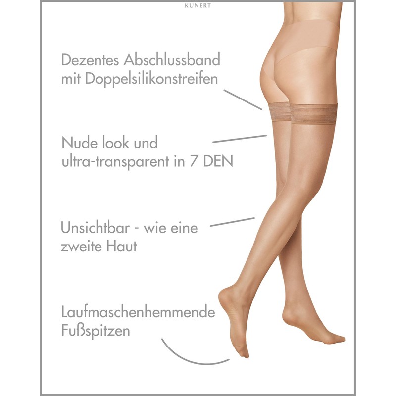 KUNERT Women's Hold-Up Stockings Beauty 7 Non-Slip 7 Denier, Tan