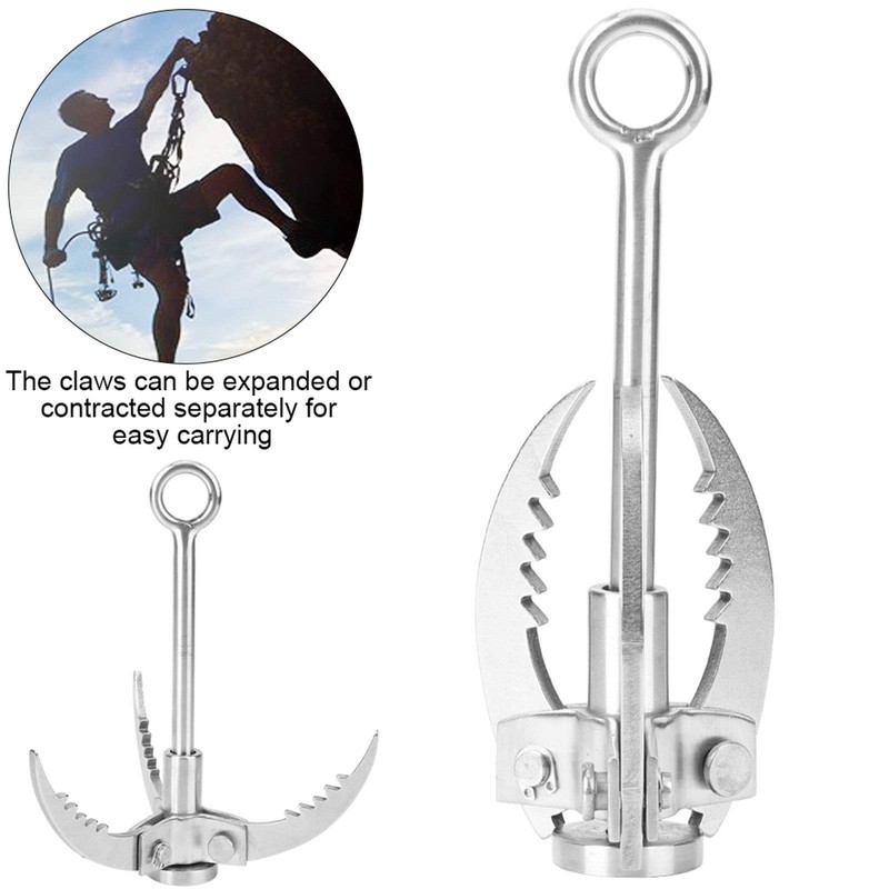 Stainless Steel Grappling Hook, with 3 Climbing Folding Sawtooth Claws