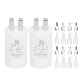 PATIKIL CBB60 3uF Run Capacitor,2 Pcs AC450V 4 Pin Double Insert with Sheath Spring, White