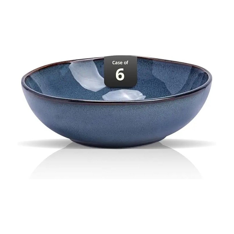 Organic 8in Serving Bowl Stoneware Ceramic Durable Blue Pasta Bowl