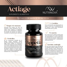 Suplemento Nutrinova Appetia Cápsulas L-Carnitina Matcha Forskolina CLA                                                                               
