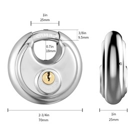 CINCINNO Discus Padlock with Key, 6 Pack Stainless Steel Storage Lock with 2-3/4 in. Wide, 3/8 in. Diameter Shackle, Heav Duty Disc Lock for Storage Unit, Sheds, Garages and Fence