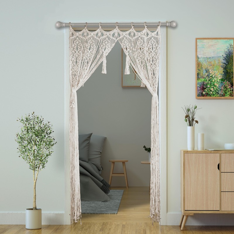 Transcosy Macrame Curtain Boho Doorway Curtains,Handmade String Backdrop Panel Hippie