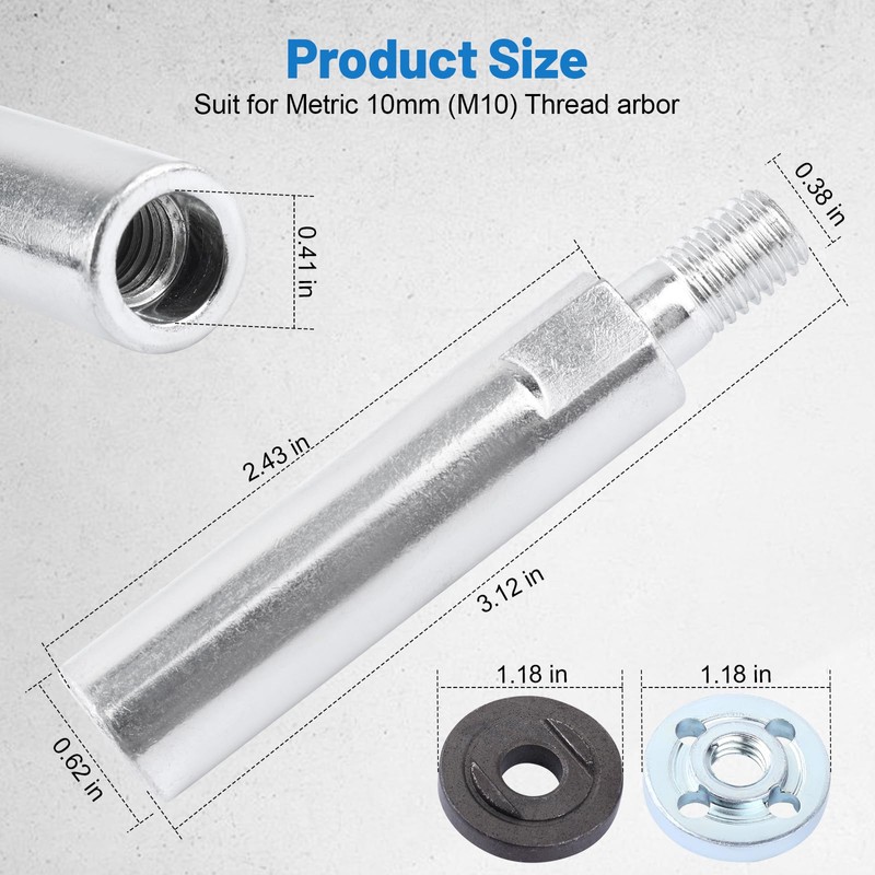 Grinder Extension Shaft 3/8" M10 Thread Angle Grinder Extension Connecting