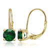 Yellow Gold Flashed Sterling Silver Created Emerald Leverback Earrings