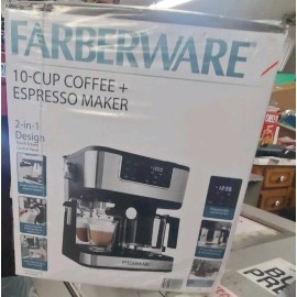 FARBERWARE DUAL BREW 10 CUP COFFEE + ESPRESSO MAKER TOUCHSCREEN BLACK/STAINLES