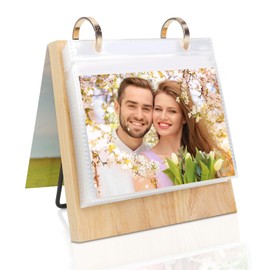 ZEEYUAN Desk Photo Album 10 x 15 Wooden Calendar Album 60 Photos Photo Book for Inserting Photo Frame for Multiple Photos