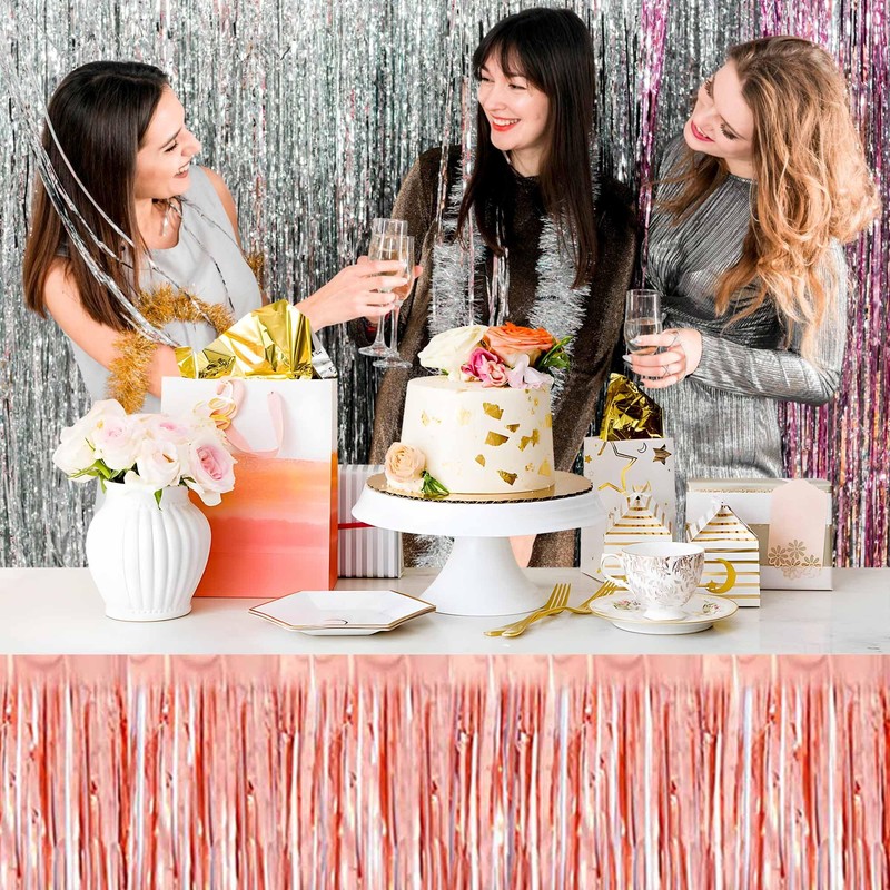 3 Pack Rose Gold Tinsel Table Skirts