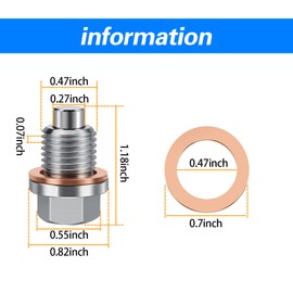 ijuicy 1 PC Oil Drain Plug, M12x1.75 Oil Drain Plug with 5 PCS Copper Washer Gaskets, Heavy Duty Oil Plug Anti Leakage Replacement, Compatible with Kia Ford GM Hyundai