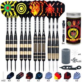 Pack of 12 Darts Metal Tip, 20/24/26 g Professional Darts, Darts Sets with Aluminium Shaft Flights Sharpener Protector Rubber O's Rings Multi Purpose Dart Tool