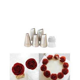 Petal Piping Tips Set with Coupler,101s,101,102,103,104 Rose Icing Flower Tip for Small Roses,Petals,Ruffles,Bows,Pansies& Standard Coupler for Switching