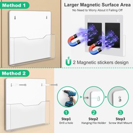 ZHIDIAN Magnetic File Holder - 2Pack Large Clear Acrylic Wall File Folder Organizer, Hanging File Folder for Wall, Magnetic Magazine Holder for Office File Cabinet, Fridge, Whiteboard