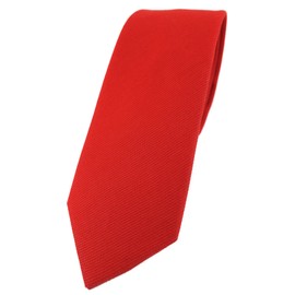 TigerTie Slim Designer Tie Plain 100% Cotton Tie Width 6 cm, Red Traffic Red