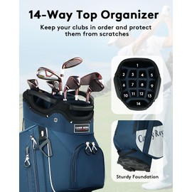 Golf Cart Bag: 14 Way Full Length Divider Top Lightweight Golf Bag with Cooler Handles Rain Cover and Golf Shoe Bag