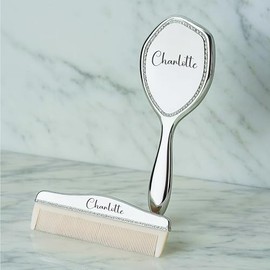 Engraved Silver-Plated Brush & Comb Set – Newborn Grooming Kit, Soft Bristle Hairbrush, Custom Baby Keepsake Gift for Baby Shower, Christening, Baptis