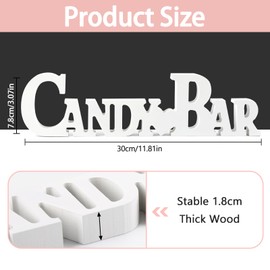 Candy Bar Decoration, Wooden Lettering Candy Bar Accessories, White Candy Bar Sign, Candy Bar Table Decoration for Wedding, Birthday, Candy Bar Party etc. (30 x 7.8 x 1.8 cm)