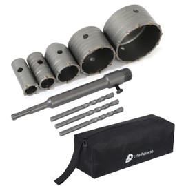 Life Palette Hole Saw Kit Drill Hole Cutter Set with Hole Drill Bits for SDS Plus Hammer Drills Circle Drill Bits Hole Saw Set for Concrete Brick Cement Stone Wall (5, 30mm,35mm,50mm,75mm,100mm)