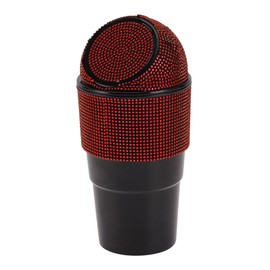 ACROPIX Car Trash Can Trash Bin Rhinestones Portable 3.9" Width 7.9" Height Red Black Rhinestone Plastic