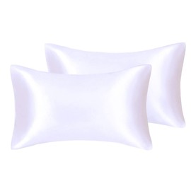 Satin Pillowshams Set for Hair - Pillowcase Covers with Envelope Closure -Cool and Easy to Wash -Set of 2 - Only Pillow Cover No Insert (White, King(20"x36"))