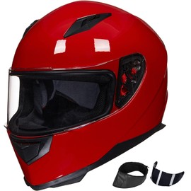 ILM Full Face Motorcycle Street Bike Helmet with Removable Winter Neck Scarf + 2 Visors DOT Model ILM-313 (M, Bright Red)